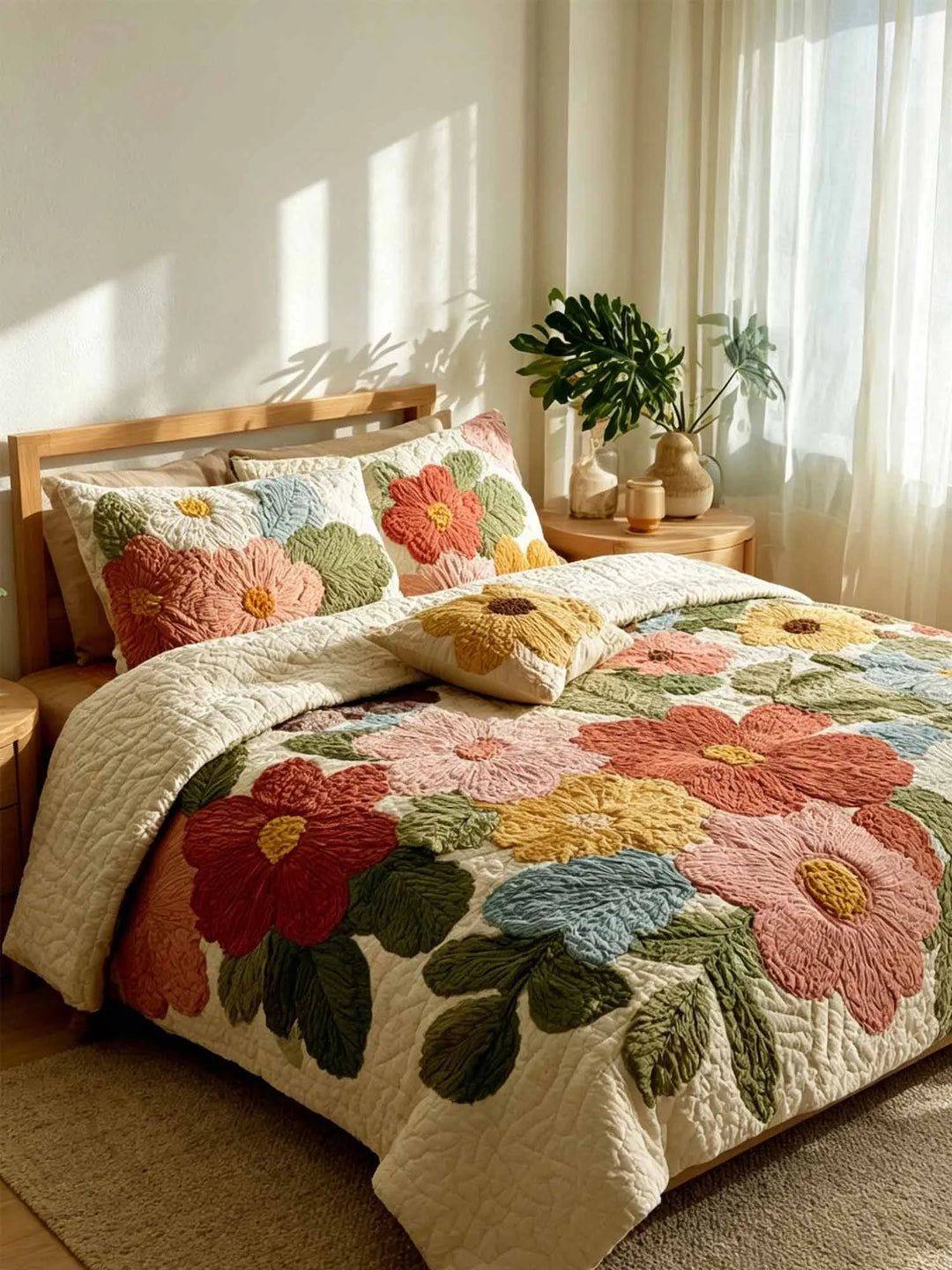 Ensemble de literie matelassé floral Cottage Garden en 3 pièces