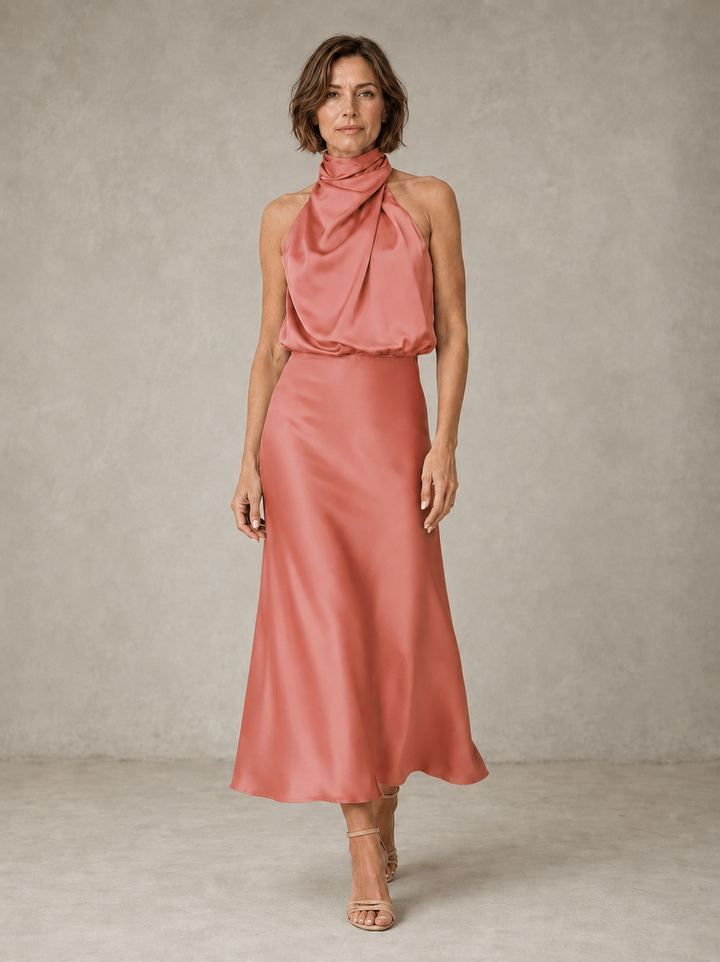 Harper | Robe de Soirée Satinée à Col Halter