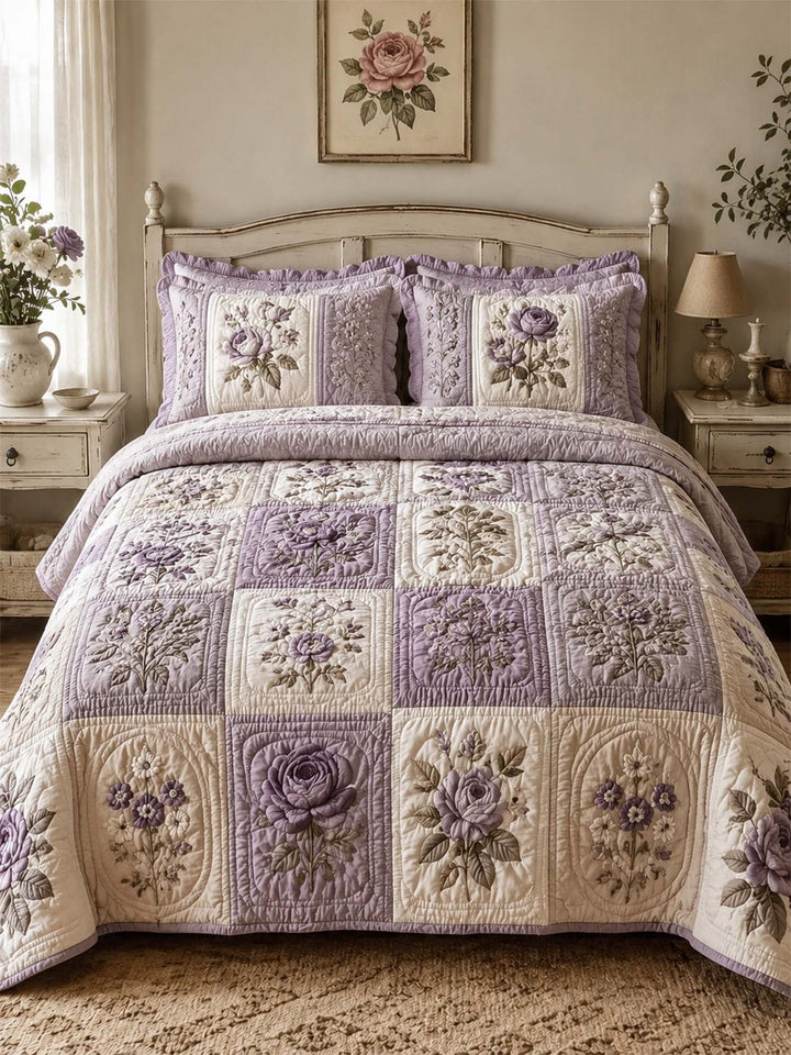 Ensemble de literie matelassé floral vintage 3 pièces