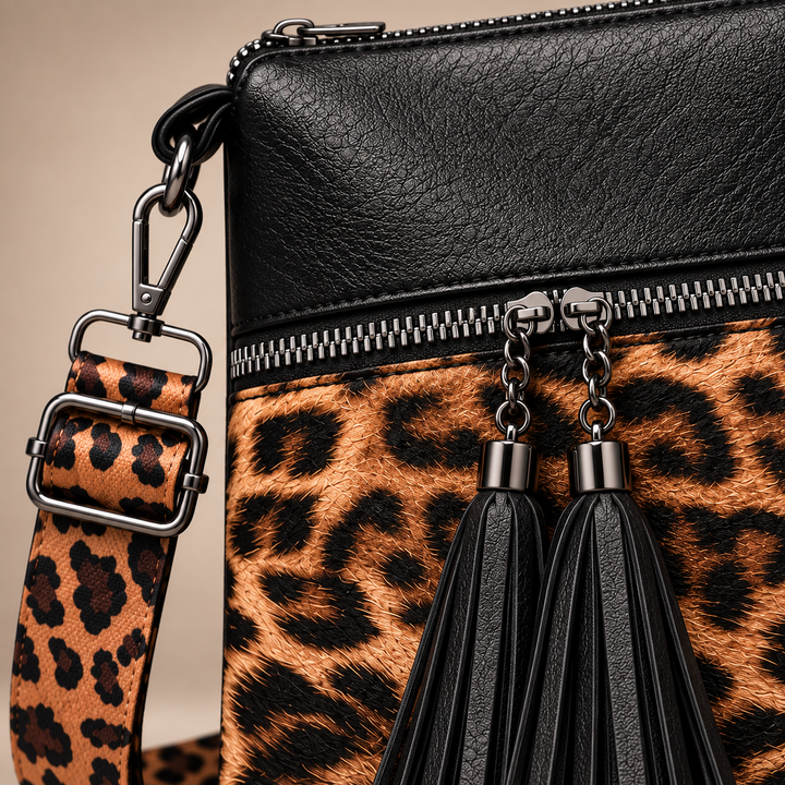 Lilianne | Sac bandoulière léopard à pompons