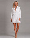 Robe Mini Chemise Blanche à Ourlet Brodé Bohémien