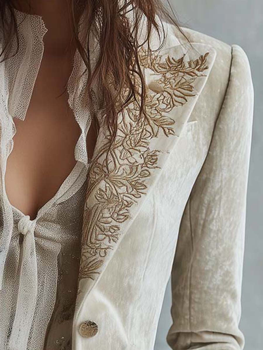 Blazer Tailleur Brodé Ivoire pour Femmes