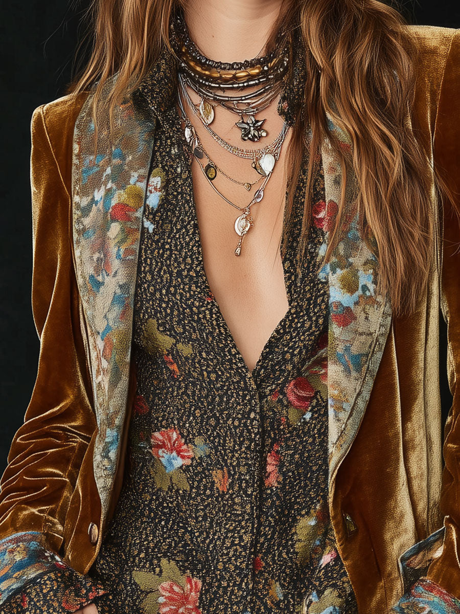 Anna | Blazer Patchwork avec Imprimé Floral Vintage