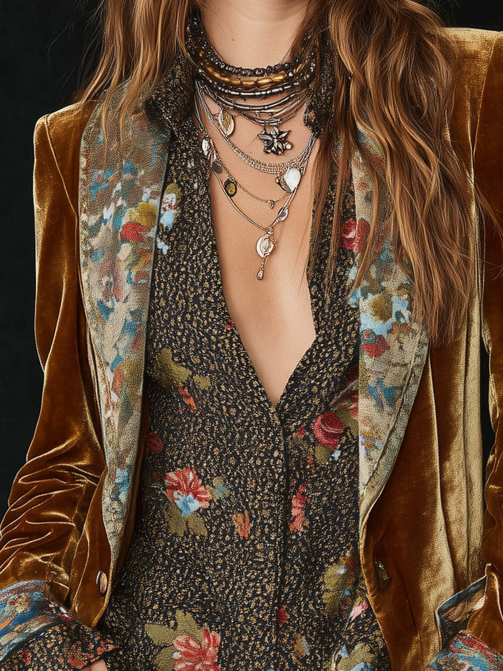 Anna | Blazer Patchwork avec Imprimé Floral Vintage