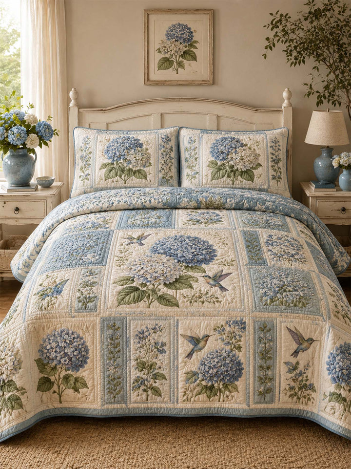 Ensemble de literie matelassé 3 pièces Hortensia Bleu