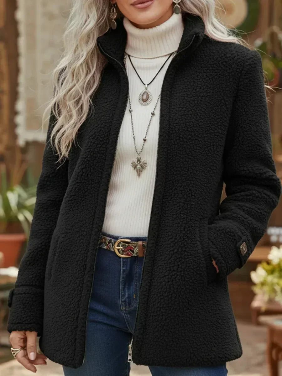 Prisca | Veste Zippée Col Montant Effet Laine