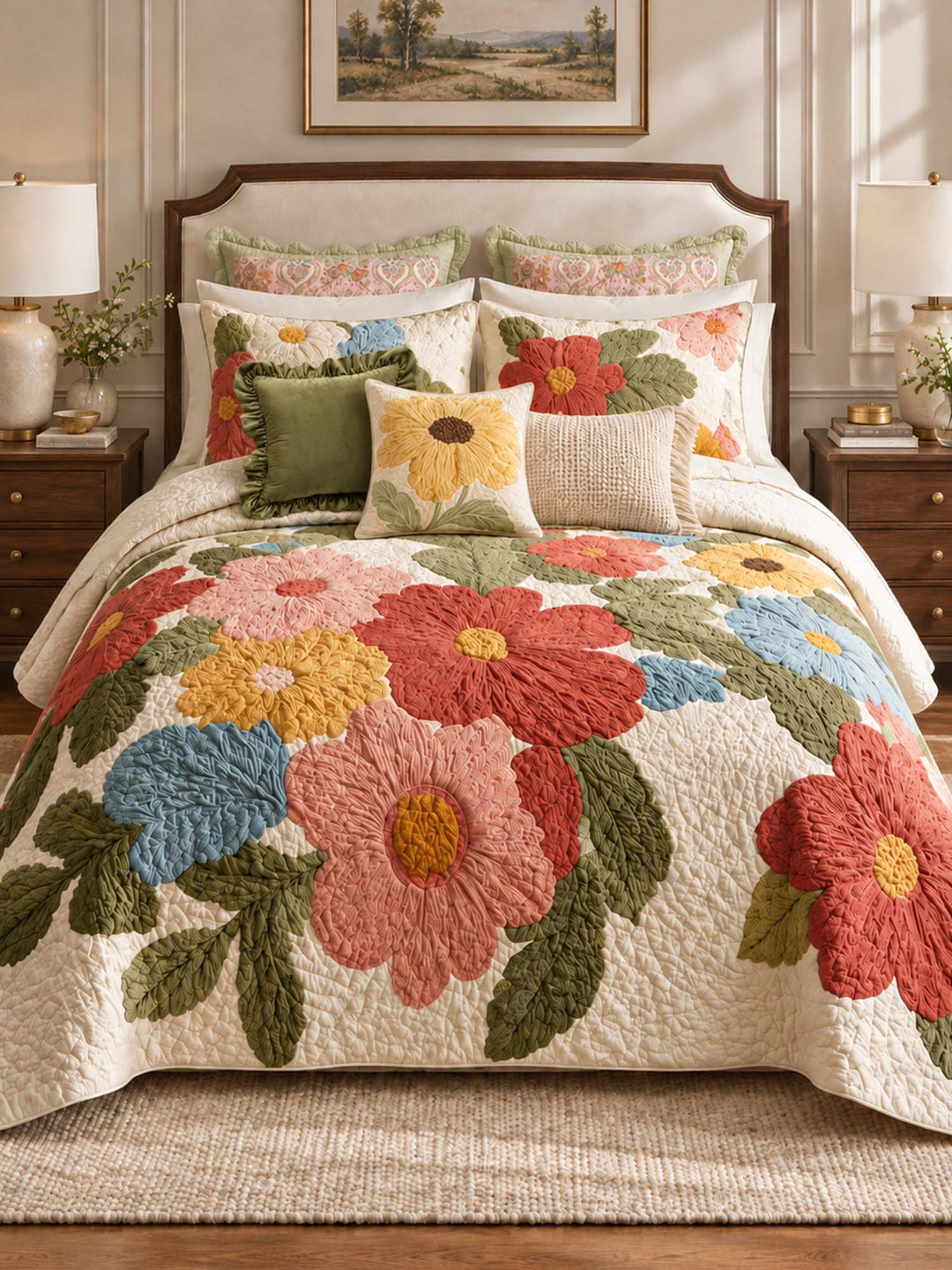 Ensemble de literie matelassé floral Cottage Garden en 3 pièces