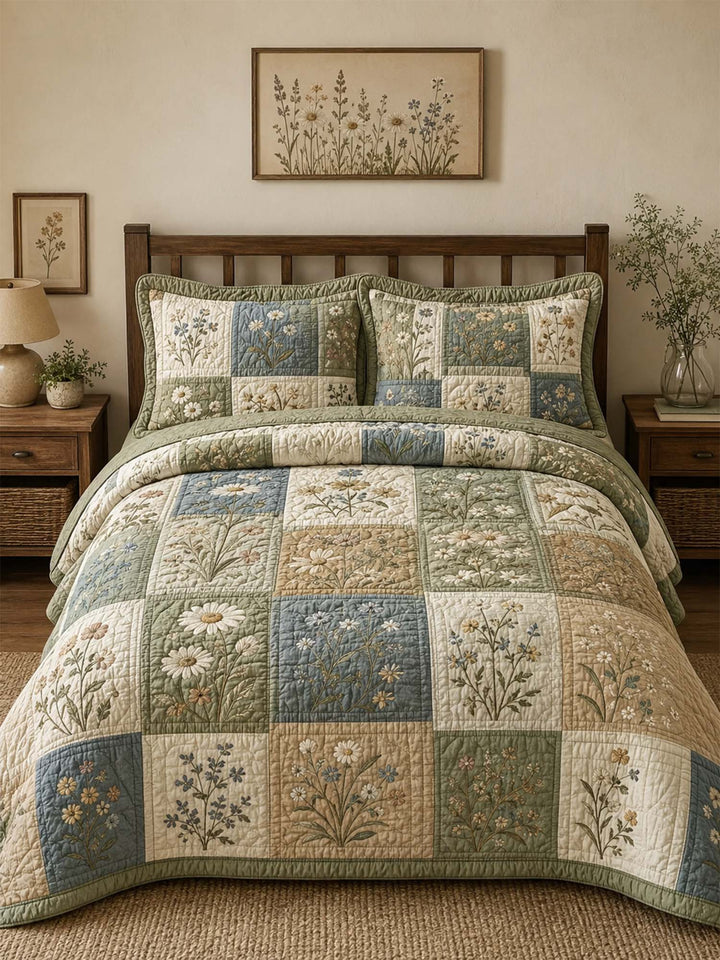 Ensemble de literie matelassé 3 pièces prairie de fleurs sauvages
