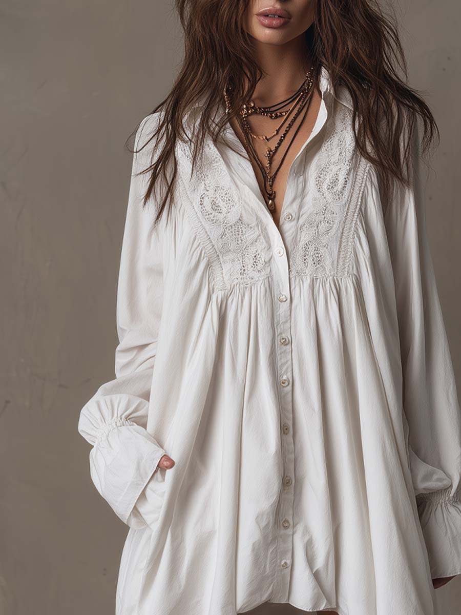 Lucia | Robe Chemise Détail en Dentelle
