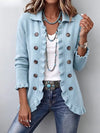 Cecilia | Veste en tricot côtelé bleu poudre avec volants