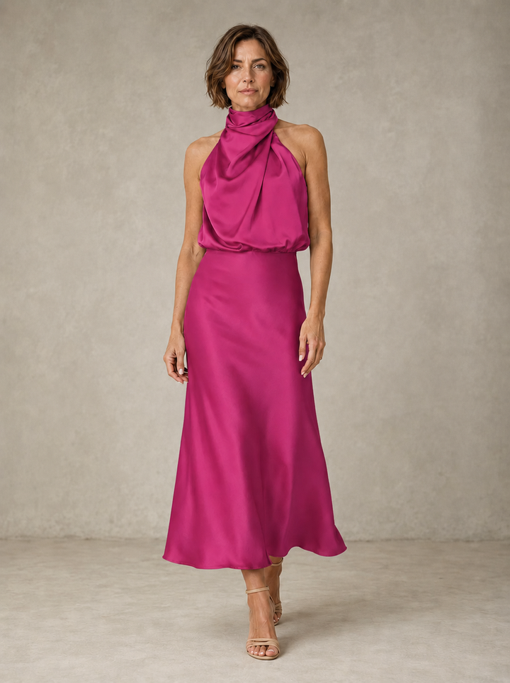 Harper | Robe de Soirée Satinée à Col Halter