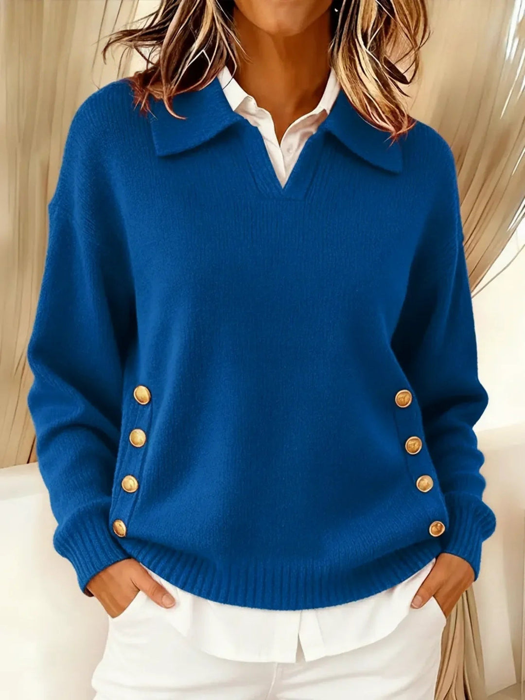 Yolette | Pull Col Polo Boutons Dorés