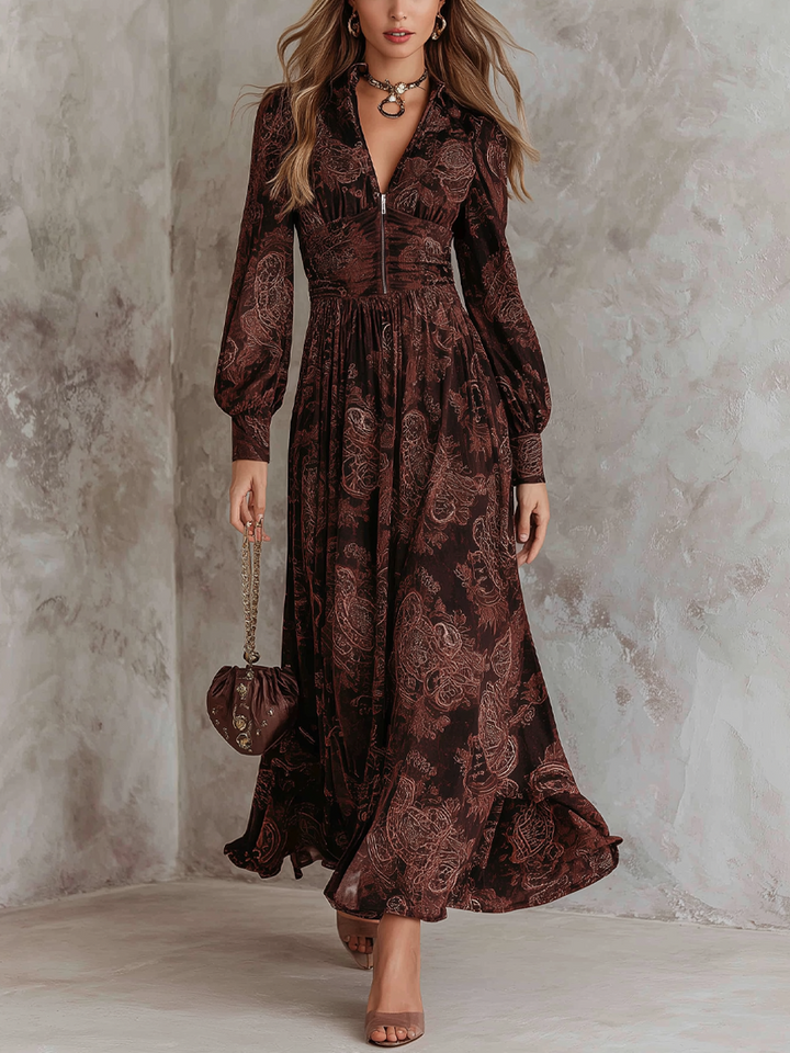 Gwendolyn | Robe Maxi à Taille Zippée Paisley