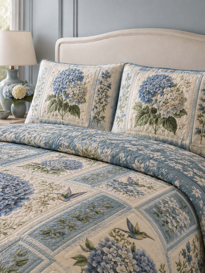 Ensemble de literie matelassé 3 pièces Hortensia Bleu