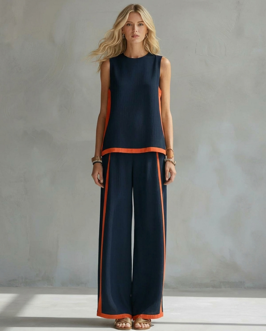 Ursula - Ensemble Élégant et Décontracté de Gilet et Pantalon avec Finitions Bicolores