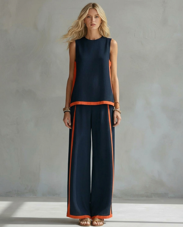 Ursula - Ensemble Élégant et Décontracté de Gilet et Pantalon avec Finitions Bicolores