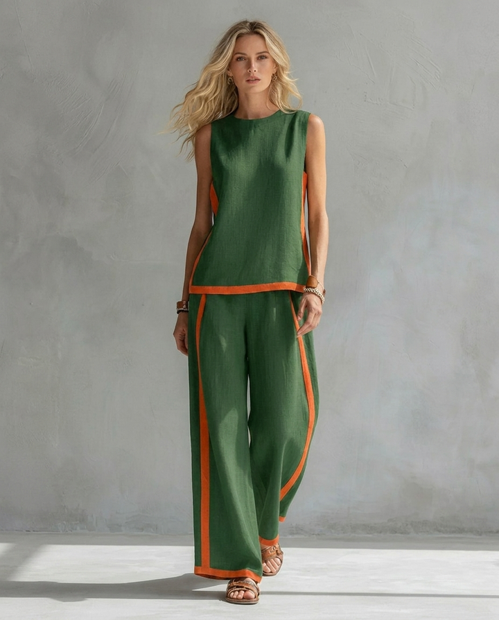 Ursula - Ensemble Élégant et Décontracté de Gilet et Pantalon avec Finitions Bicolores