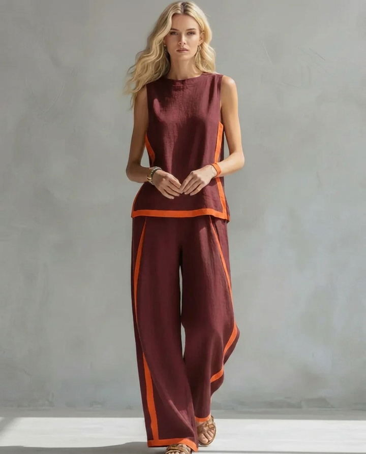 Ursula - Ensemble Élégant et Décontracté de Gilet et Pantalon avec Finitions Bicolores