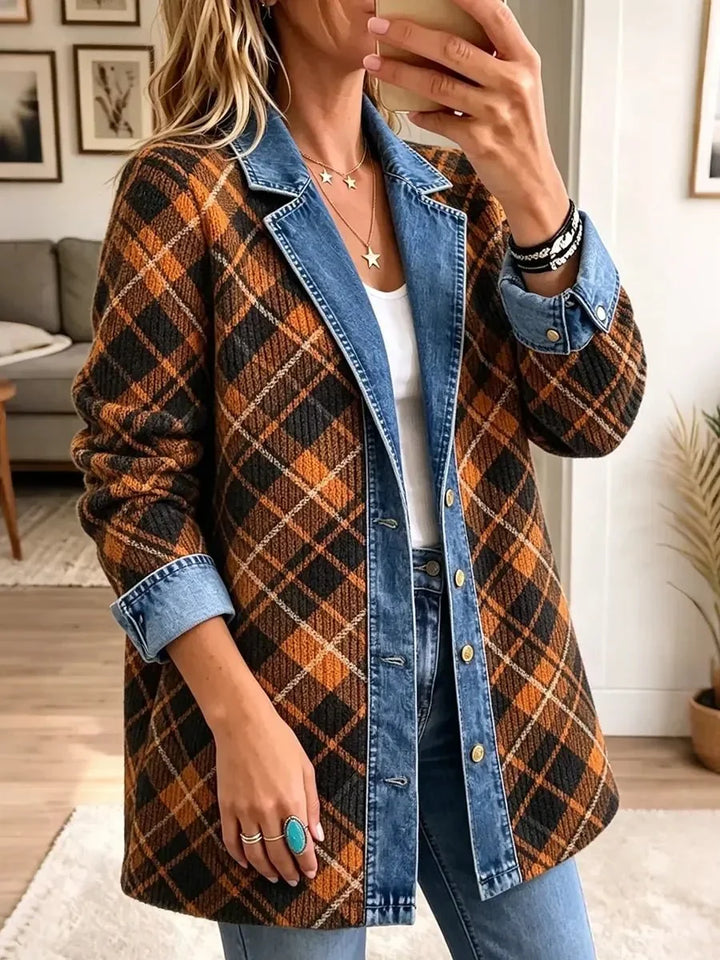 Camila | Veste en Denim Vintage avec Imprimé à Blocs