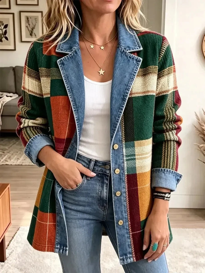 Ella | Veste en Jean Décontractée à Motif à Carreaux Vintage