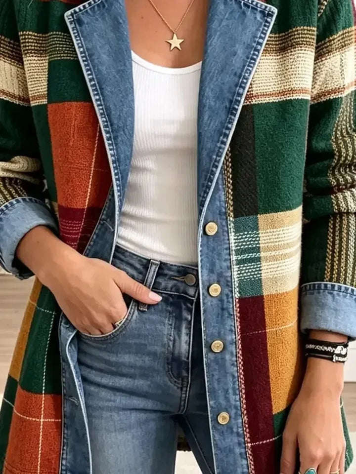 Ella | Veste en Jean Décontractée à Motif à Carreaux Vintage