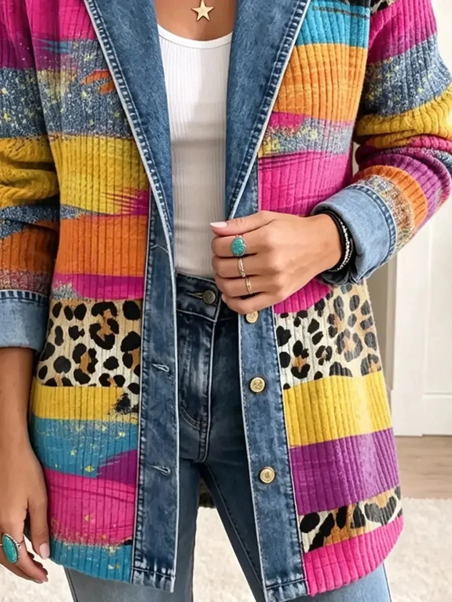 Victoria | Veste en Denim avec Motif Léopard Rétro