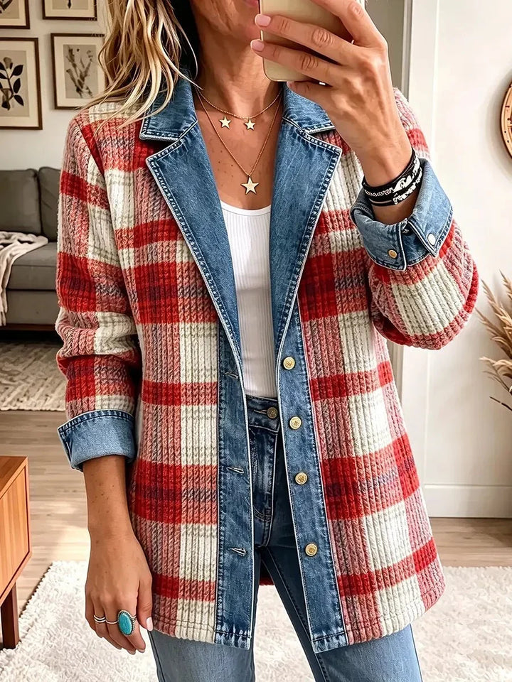 Francesca | Veste en Denim Patchwork Vintage Élégante