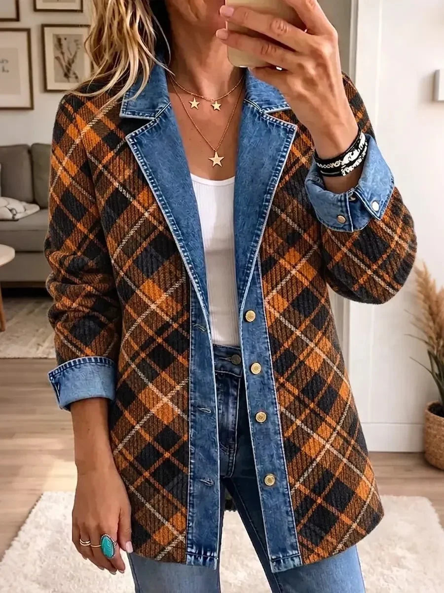 Camila | Veste en Denim Vintage avec Imprimé à Blocs