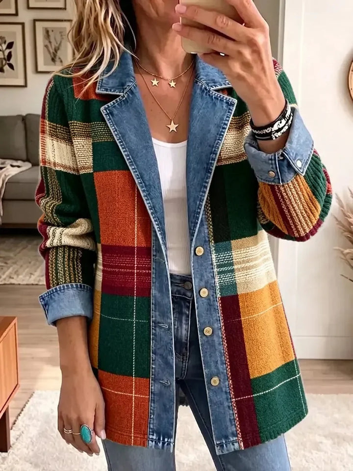 Ella | Veste en Jean Décontractée à Motif à Carreaux Vintage