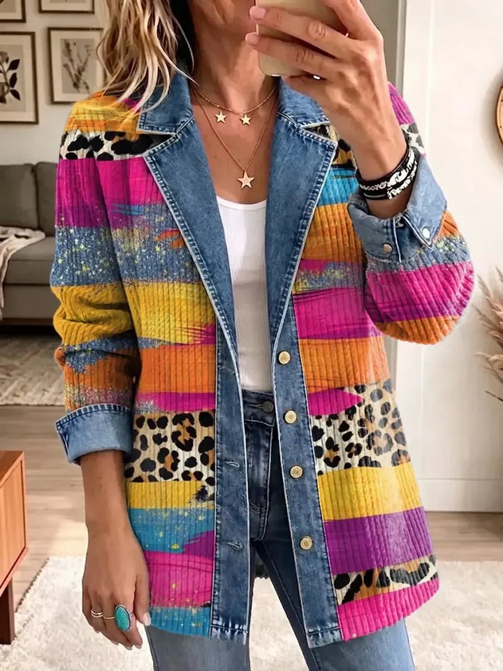 Victoria | Veste en Denim avec Motif Léopard Rétro