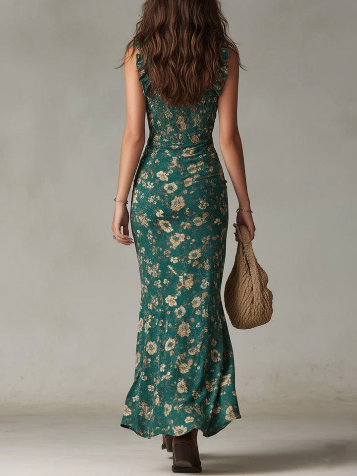 Zara | Robe Maxi Fleurie Bohémienne Froncée avec Fente Latérale