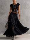 Ensemble Top en Dentelle Noire Transparente et Jupe Maxi Plissée