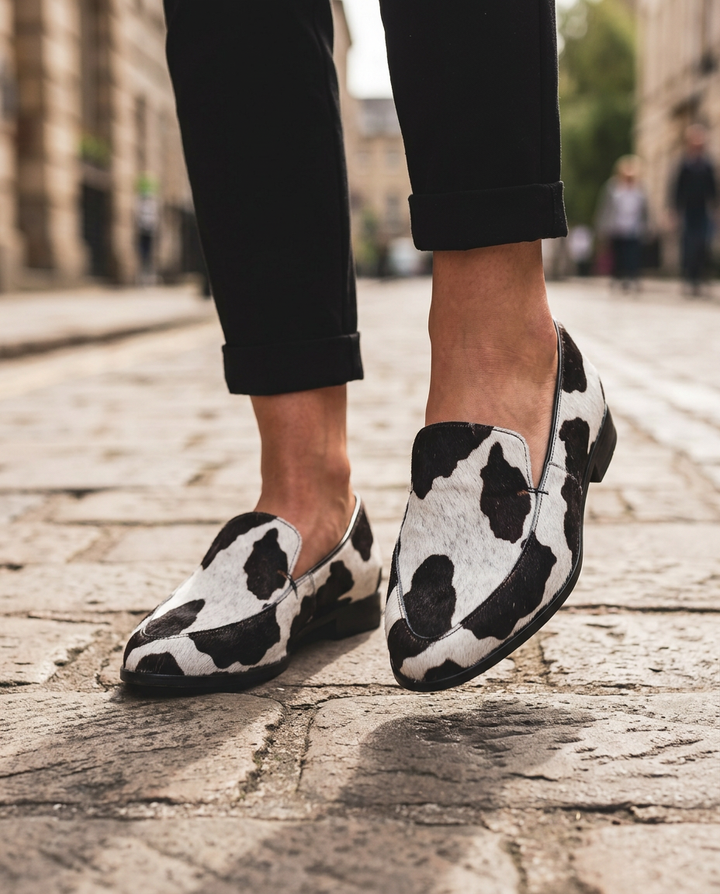 Mocassin Impression vache noir et blanc
