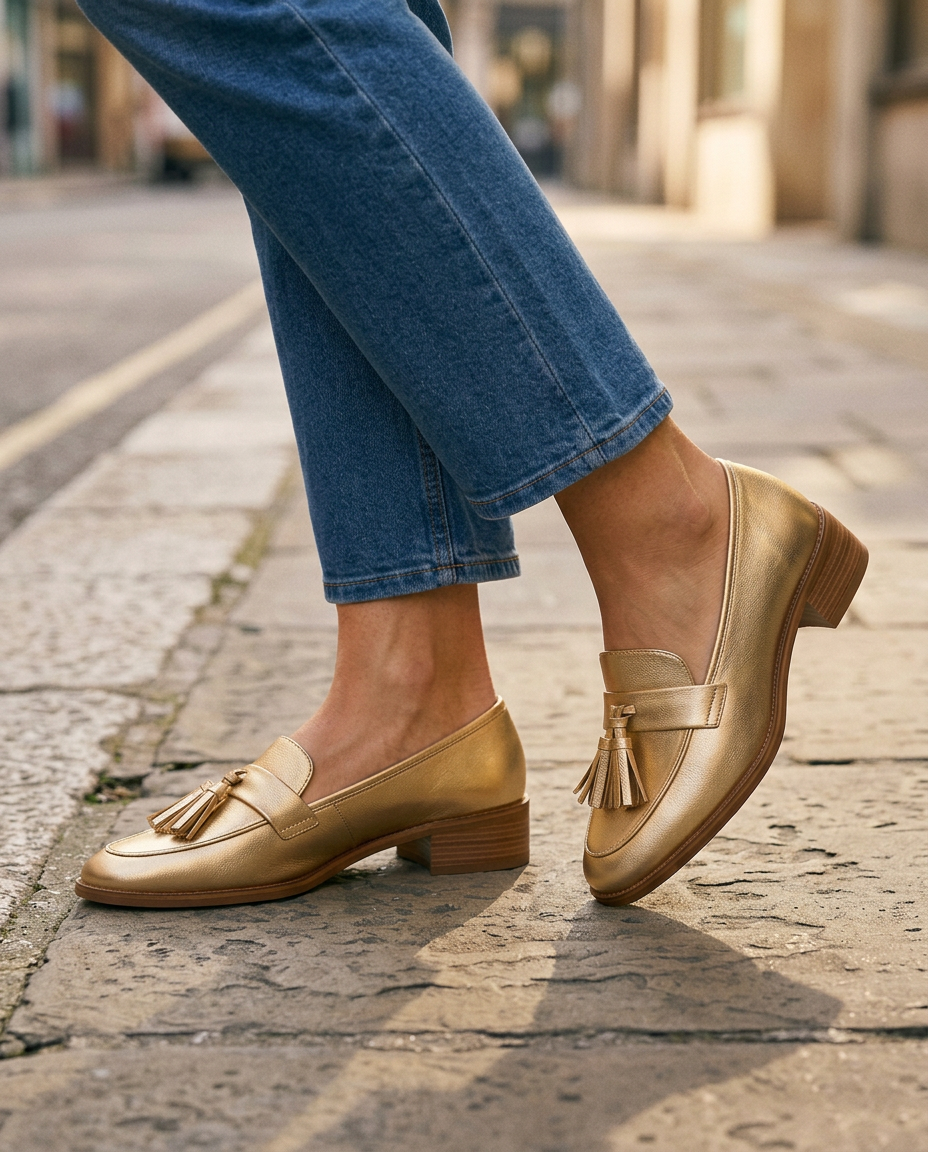 Mocassin Dorotea — Or avec Franges