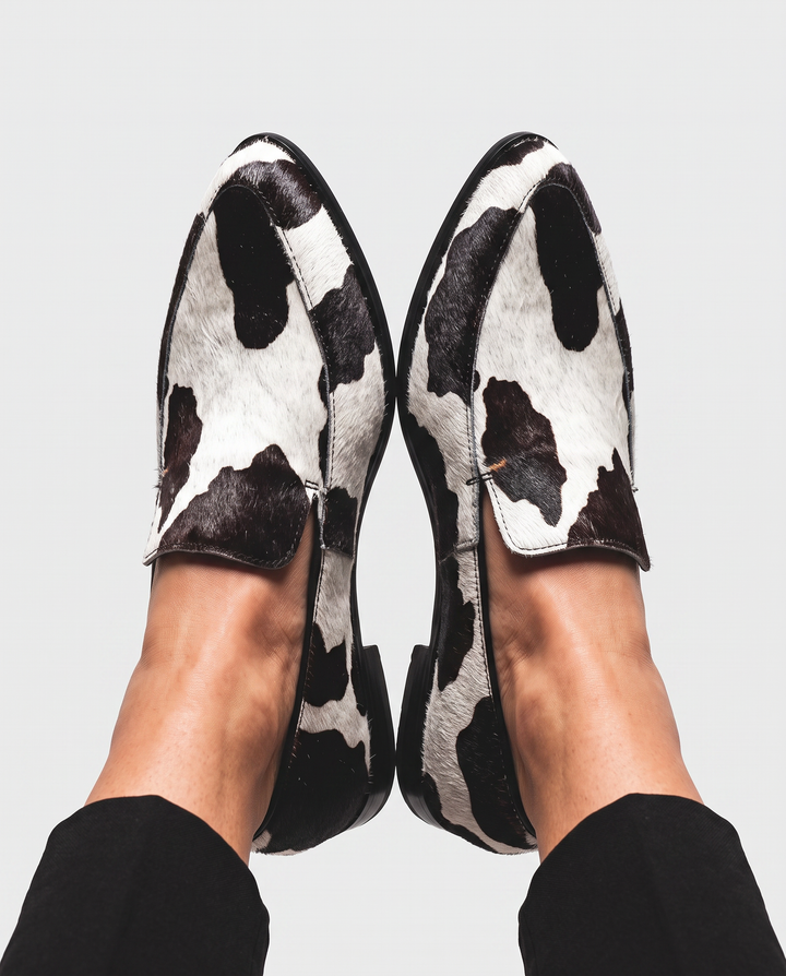 Mocassin Impression vache noir et blanc
