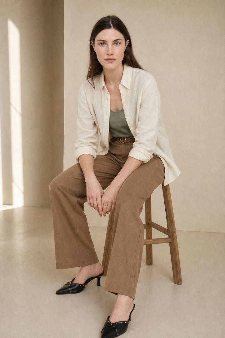 Pantalon en Laine à Jambes Élargies Milano