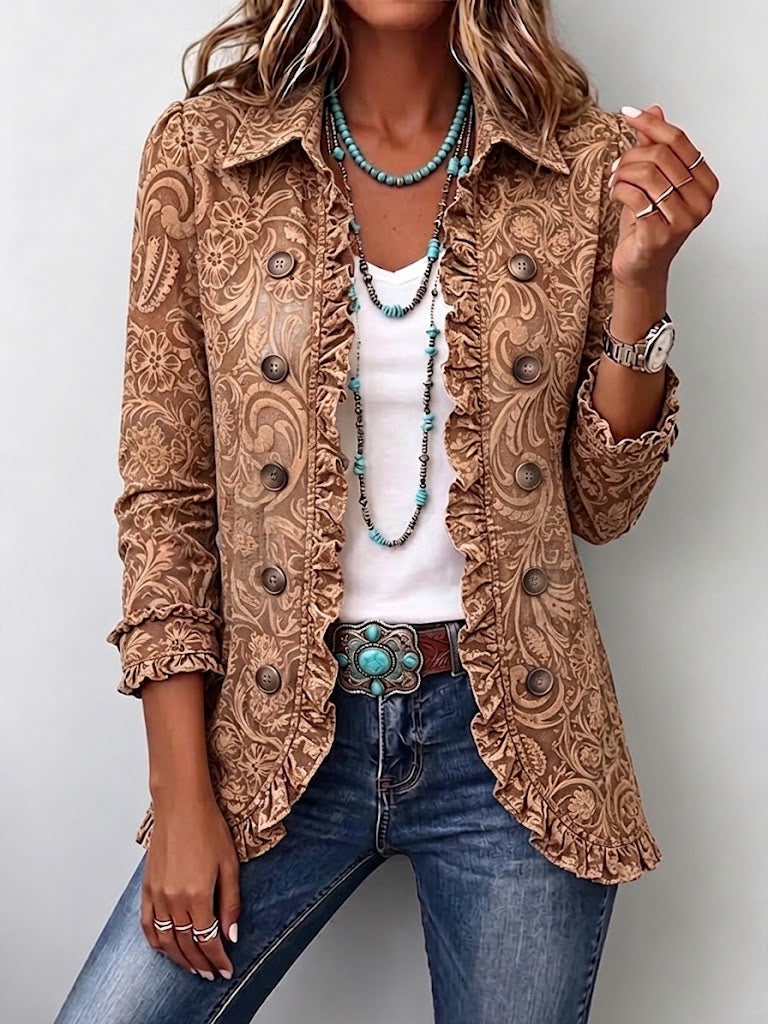 Sophie | Veste à volants en imprimé floral vintage bohème