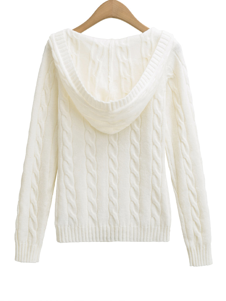 Corabelle™ | Pull à col V en tricot torsadé avec capuche