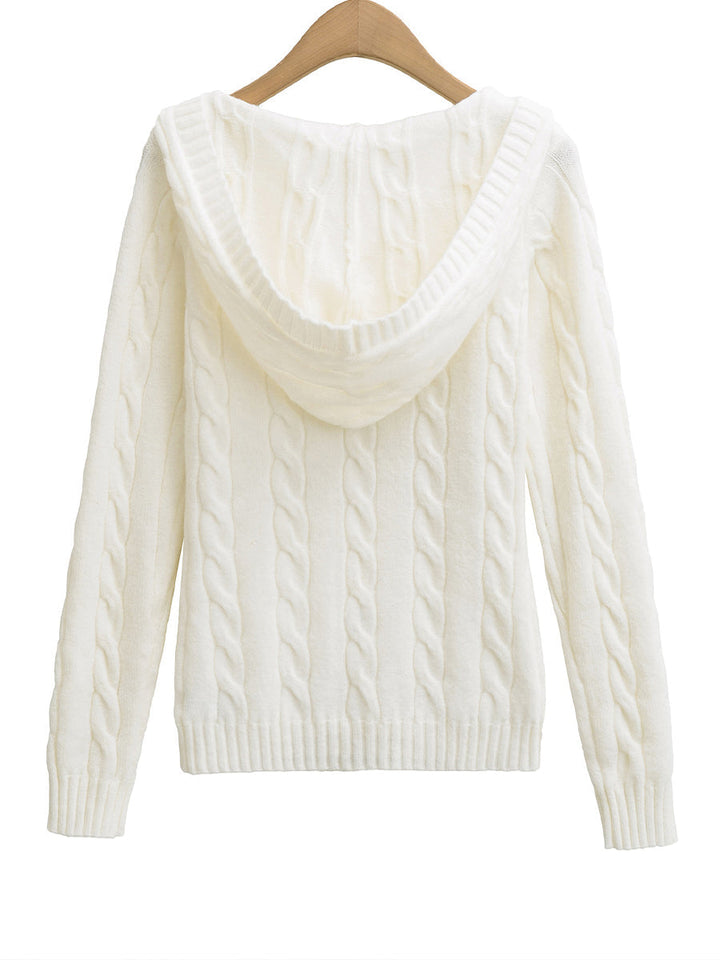 Corabelle™ | Pull à col V en tricot torsadé avec capuche