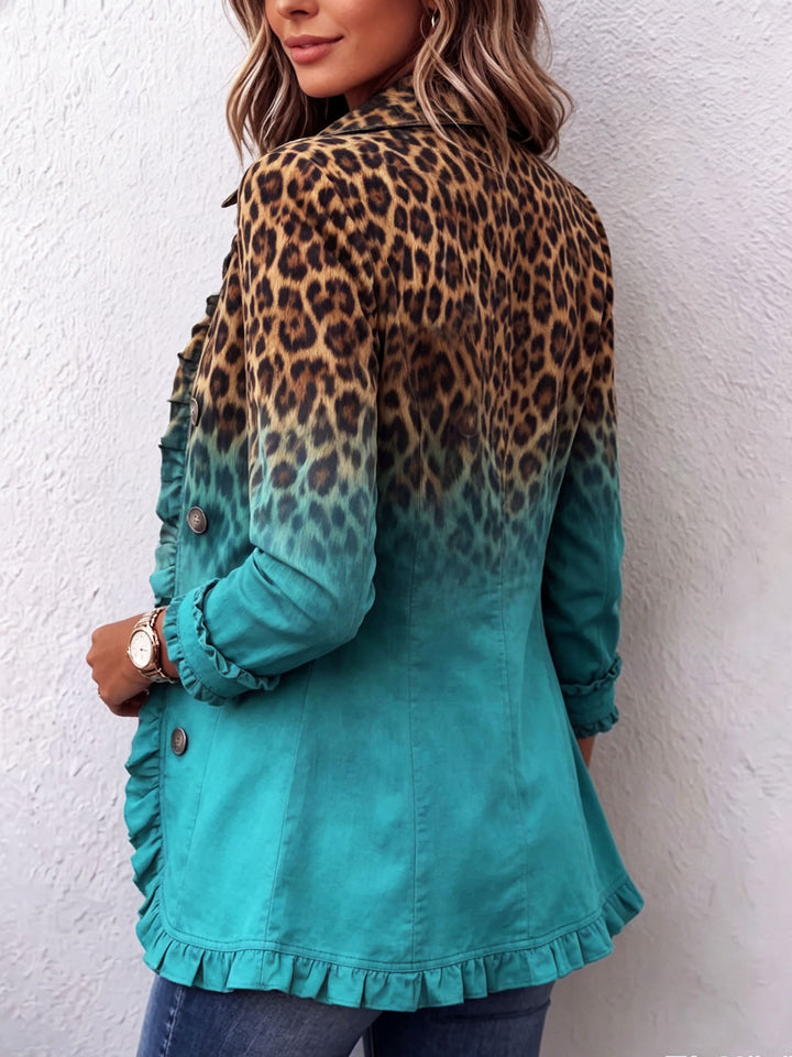 Catherine | Veste Blazer à Volants Léopard Ombre