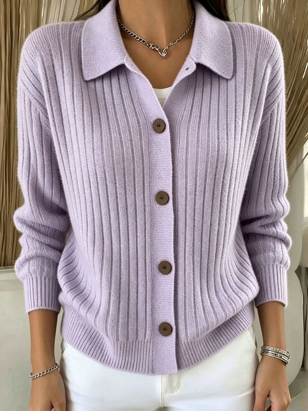 Merriwen™ | Cardigan à col côtelé bleu vibrant avec boutons