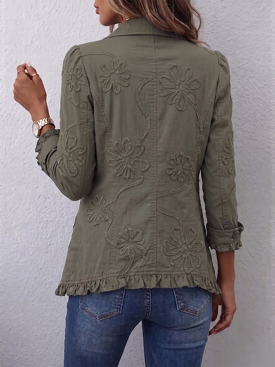 Sylvie | Veste utilitaire à volants brodée florale boho-chic