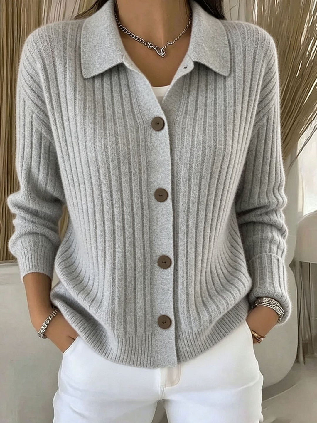 Merriwen™ | Cardigan à col côtelé bleu vibrant avec boutons