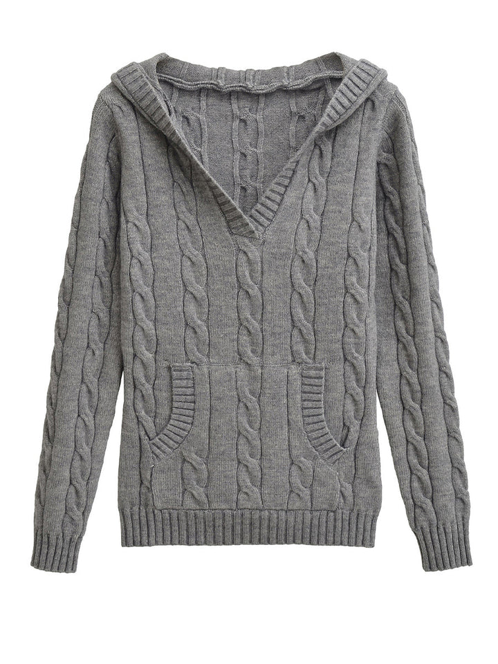 Corabelle™ | Pull à col V en tricot torsadé avec capuche