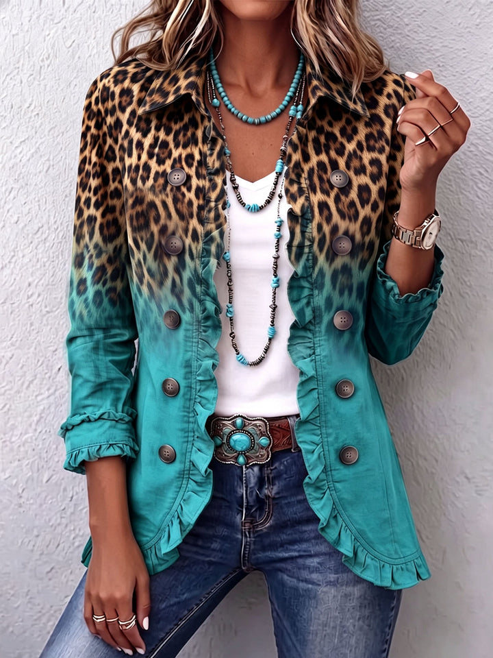 Catherine | Veste Blazer à Volants Léopard Ombre