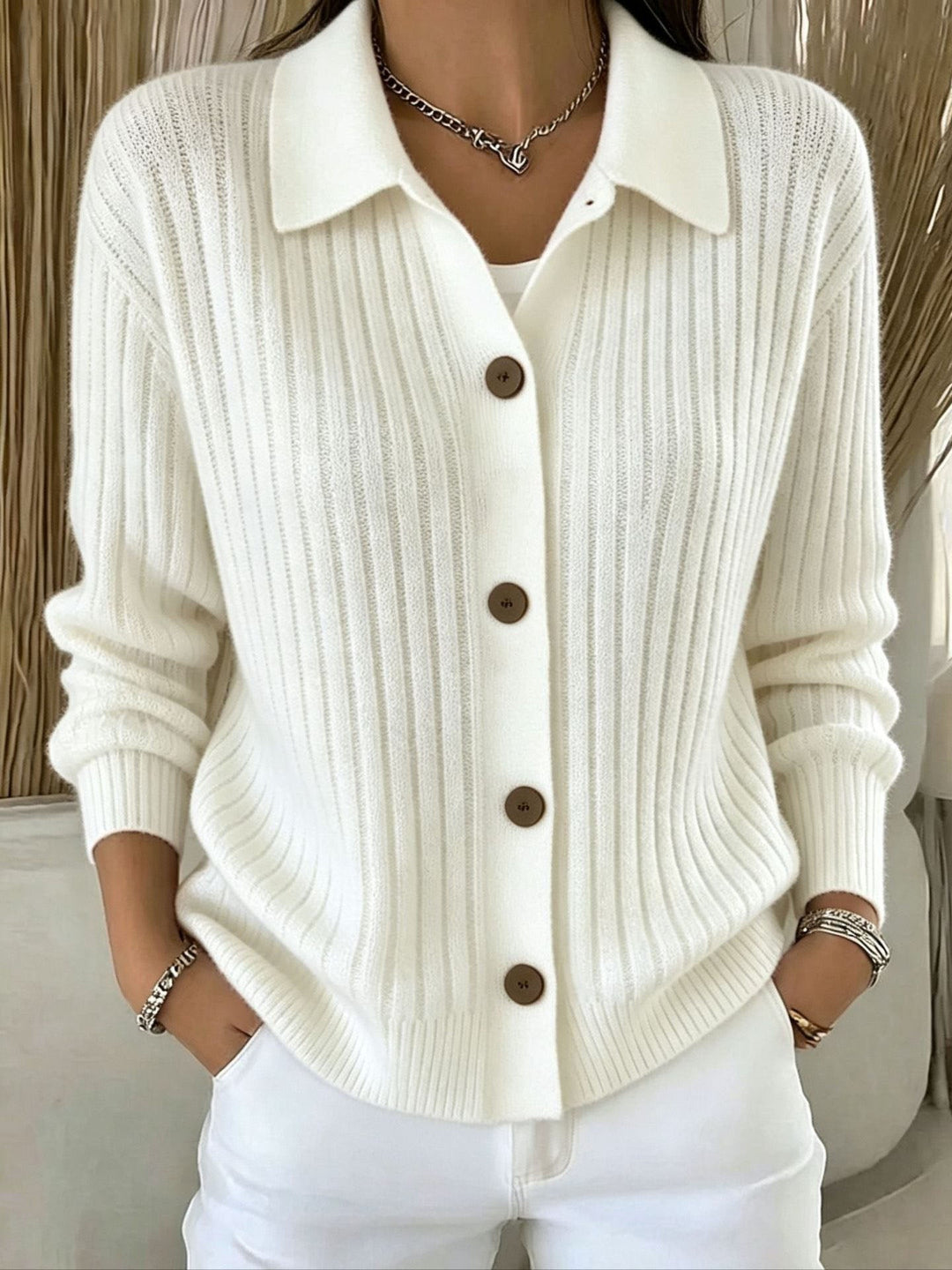 Merriwen™ | Cardigan à col côtelé bleu vibrant avec boutons