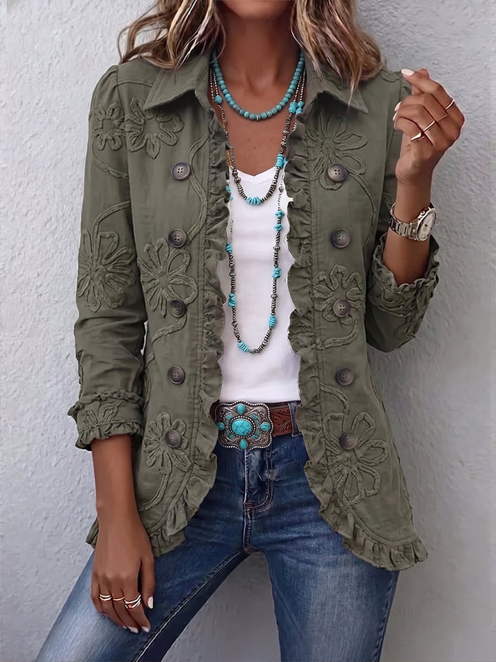 Sylvie | Veste utilitaire à volants brodée florale boho-chic