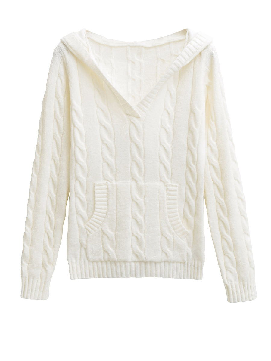 Corabelle™ | Pull à col V en tricot torsadé avec capuche