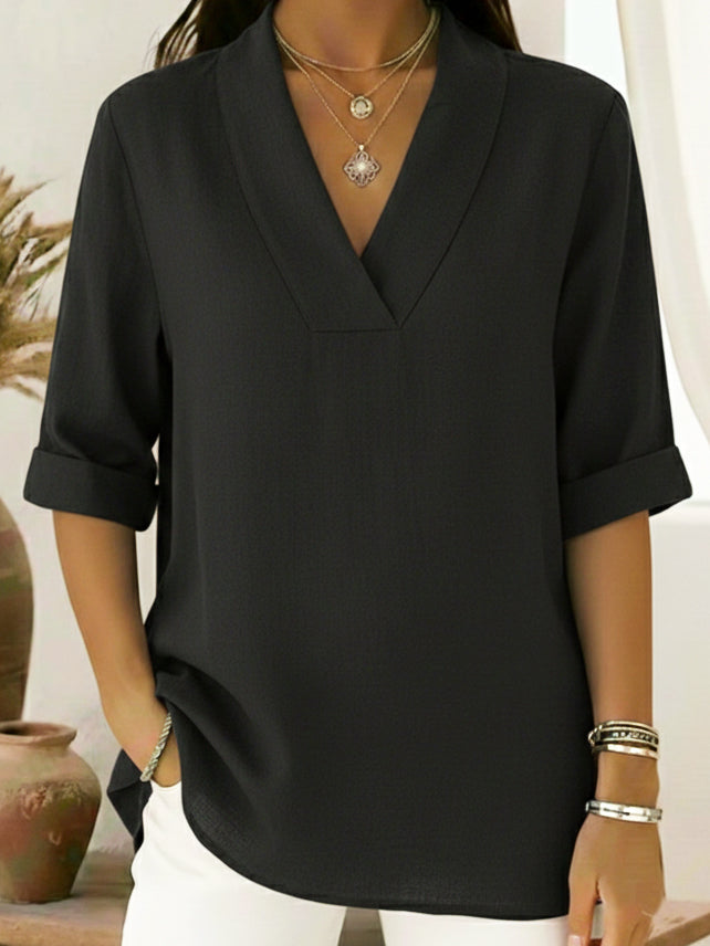 Junipera™ | Chemise en lin à col châle élégant à manches courtes
