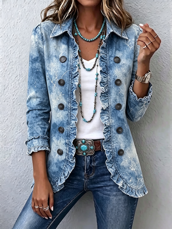 Jemison | Veste vintage à imprimé botanique dégradé de style bohème avec volants